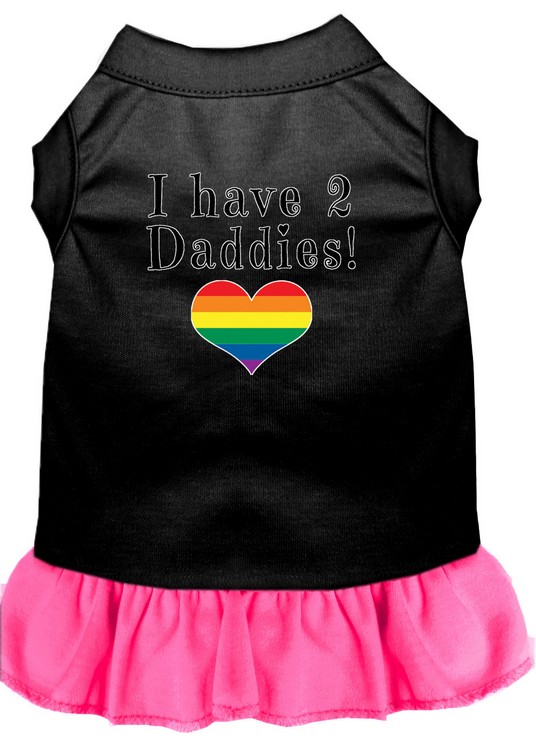 I have 2 Daddies Screen Print Dog Dress Black with Bright Pink Lg